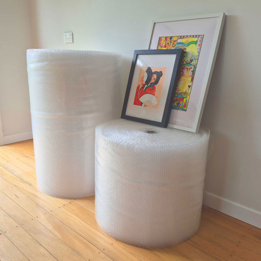 Extra-wide bubble wrap for protecting pictures and mirrors during relocation.
