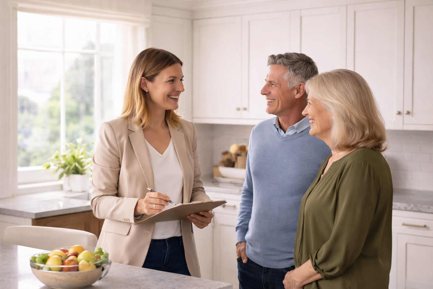 Move manager speaking with clients about a home relocation